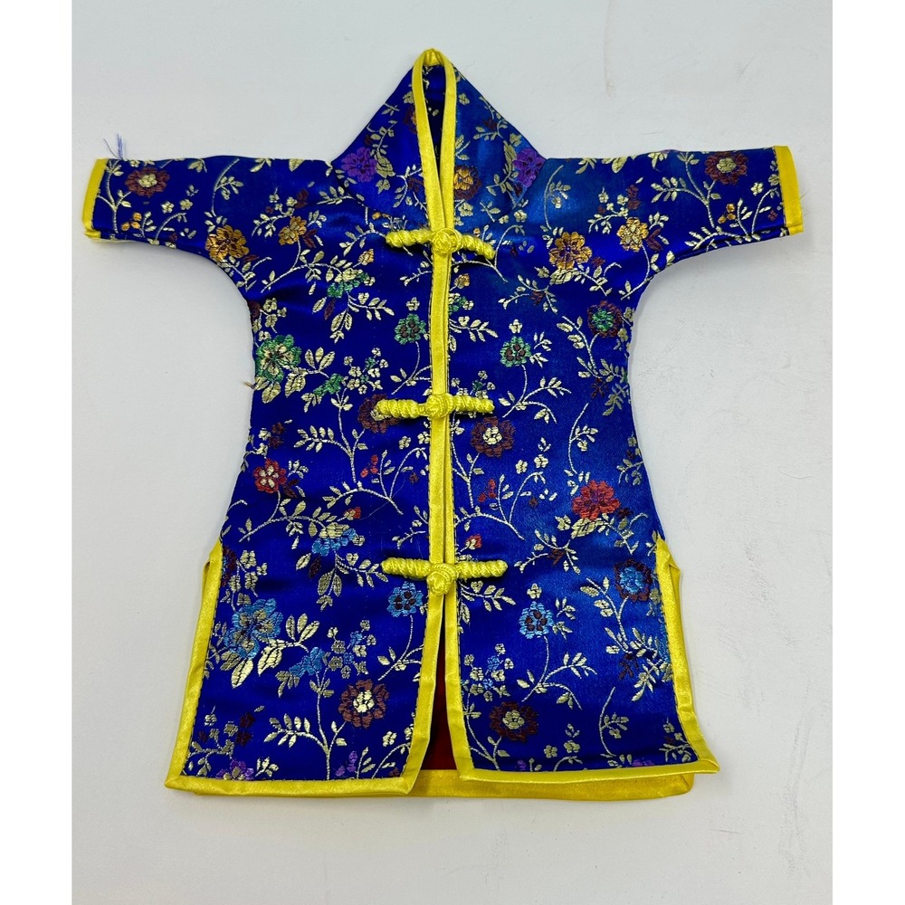 Miniature Chinese Brocade Kimono Blue Gold Floral Doll Dress B2